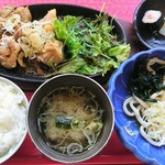 Izakaya Shokudou Nippon Isshuu - 若鶏おろポンステーキ定食￥540(税込) + うどんサービス