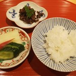 肉屋 雪月花 NAGOYA - ご飯（いのちの壱）、松阪牛しぐれ煮、漬物