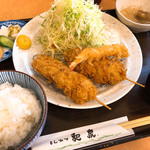 とんかつ和泉 - ミックスフライ定食（串カツ2本、えび1本)