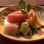 御料理 寺沢 - 寒鮃､目鉢鮪､螺貝の造り