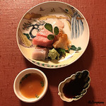 御料理 寺沢 - 寒鮃､目鉢鮪､螺貝の造り