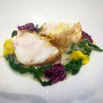 レフェルヴェソンス - ぼんやりとした街の灯り〜 アンコウのポシェリソレ、しじみ、乳清と酒粕のソース、春菊と菊芋と菊の花