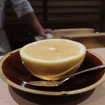 八寸 - 菜花蜂蜜とブランデーのグレープフルーツ