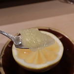 八寸 - 菜花蜂蜜とブランデーのグレープフルーツ