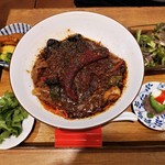 自然派中華 クイジン - 季節の麺セット　仔牛タンと岩津葱の四川唐辛子煮の和えそば