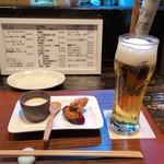 純米酒とお出汁 雲母 - 先付、生ビール