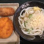 はなまるうどん - 北海道男爵コロッケ(120円)
            カキフライ(120円)
            かけうどん・小(130円)