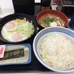 吉野家 - H.31.1.5.昼 Wハムエッグ定食 450円税込・ご飯大盛 30円税込・とん汁変更 130円税込