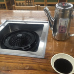 千本松牧場 - ジンギスカン鍋も温まり、特製タレを器に