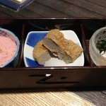 郷土料理かどや 大街道店 - 宇和島小箱(ふくめん、ふかの湯引き、じゃこ天)