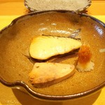 天ぷら たけうち - 鐘崎の鰆西京漬けと北海道のあん肝