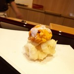 天ぷら たけうち - 雲丹白子、とりらさんでも使ってる淡雪塩