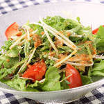 Green salad with colorful vegetables and homemade dressing