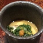 菊鮨 - 牡蠣（いろは島）の茶碗蒸し・・いろは島の牡蠣は小粒ですが旨みが恐縮していて美味しい。