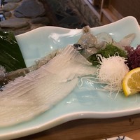河太郎 中洲本店 - いか活け造り（大：200ｇ）・・透明で美しい、レモンをかけるとアンヨが動きました。