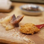 鮨 たかはし - 北寄貝、鮟肝奈良漬け