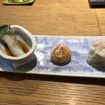 中国菜 火ノ鳥 - 点心
      ハナッコリーと牛肉、帆立と鮟肝、黒龍吟醸豚と安納芋