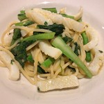 スガハラ - 京都 泥障烏賊 + 米沢 アスパラ菜 + 唐墨のスパゲッティーニ