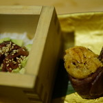 ぬる燗佐藤 - アボガド肉 枡寿司・肉うに軍艦