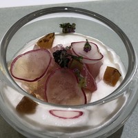 なかがわ - ◆蕪のパンナコッタ、ブリ、キャビア、カラスミ・・パンナコッタは滑らかな食感で良い味わい。 軽くスモークした鰤にもよく合いますし、カラスミがいいアクセントに。