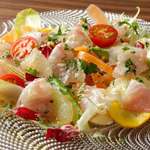 Arrived today! Carpaccio with freshly caught fish and plenty of colorful vegetables