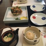梅の花 - 蛤の土瓶蒸し。芝海老のかき揚げ。豆腐焼売。