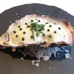 ラ メゾン ドゥ グラシアニ - シャンパーニュと牡蠣のエキスを使ったクリームで包んだ兵庫県産牡蠣のポッシュ 淡路・フレッシュグループのセルバチコ