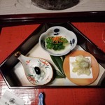 うかい鳥山 - 芹白和え 蕗の薹  菜の花昆布メ