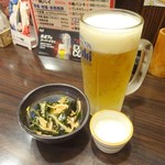 Yakitori Koubou - 生ビール、お通し、食前の牛乳