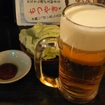 串屋横丁 - 生ビール、お通しキャベツ