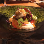 炭と地酒とたしなみワイン Kai本店 醸す - 甘味は大納言のロマノフ　宇治抹茶のグラスと国産モロオレンジ