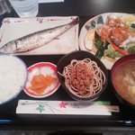 田島屋食堂 - 日替わりランチ（いわし塩焼きと豚しゃぶ）750円