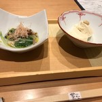 菜な ルクア大阪店  - 水菜とキノコのお浸し、チーズ豆腐