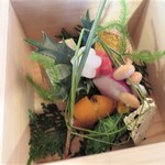 心根 - 金柑蜜煮　畳鰯　ナマリ節　赤蕪へしこ挟み　鯖寿司　大王松大豆　菊芋唐墨　紅白梅　