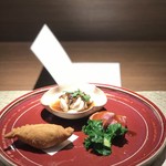 クロモリ - 〜前菜 〜石巻 毛蟹、角田 野田鴨、愛媛ブラッドオレンジ  石巻 白子
                                