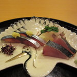 懐石料理 はし本 - お造り：鯛・しめ鯖・メジマグロ