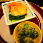 瓢斗 - 赤貝と九条ネギのてっぱい、菜種胡麻和え