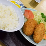 動坂食堂 - カレー味サーモンコロッケ定食（６５０円→味噌汁無しで６３０円）２０１９年２月