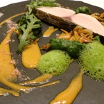 フロリレージュ - 春菊のソースに桜エビがあしらわれてます