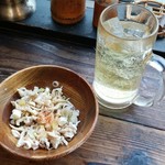 立ち飲み処 鳥元  - ハイボール(350円)ととり皮ポン酢(300円)