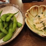 Koryouri Kono Hana - お通しの枝豆と白菜漬物