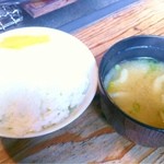 山の民 つづら - ごはん と だご汁。新米入荷なので、あえて白米にしてくれました。