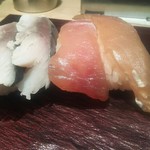 立ち寿司横丁 - シメサバ(180円)と漬けまぐろ(130円)