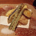 魚匠 銀平本店 - 野菜天盛り（1360円）隠元　薩摩芋　蓮根　茄子（2019年１月）