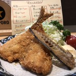 お酒とごはん　菜々 - サクサクふっくら大きなアジフライ(中骨素揚げ付き