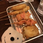 串カツ 串坊 - 紅生姜、海老、玉ねぎ、豚バラ Deep Fried Pickled Ginger, Shrimp, Onion, Pork Back Rib Skewers