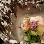 馳走 啐啄一十  - ②毛蟹(北海道函館産)と本ミル貝(山口県産)を土佐酢で。
      冬の親の毛蟹らしい強めの旨みが美味しく、また蟹味噌を少し付けて食べるとコクが加わりますね。
      そして本ミル貝のコキュコキュした食感と旨みも良い！