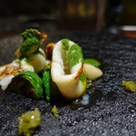 TACUBO - 槍烏賊のソテー、芽キャベツ、うど添え