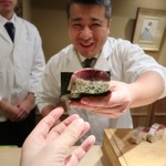 富小路 やま岸 - お、ちゃんと鯖寿司にピントが(笑)