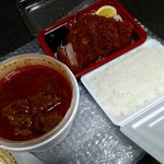 SPICY CURRY 魯珈 - ラムカレー弁当＋檍の上ロースカツ　勝手にコラボ！